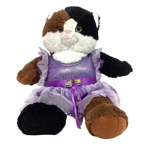 The Bear Factory-Calico Cat-Brown/Black/White-Lavender Sparkle Dress- 15" Plush - Picture 1 of 6